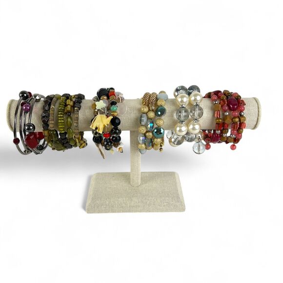 Bracelet Lot 6 Wire Coil Wrap Beaded Iridescent Colorful Charms Rhinestones - Picture 4 of 13